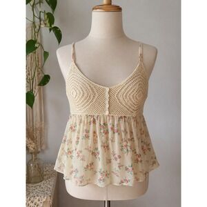 Neon Soul Floral Crochet Babydoll Cami | Cottagecore Coquette Boho Tank Top S